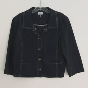 Dark blue jeans jacket style blazer with white stitching